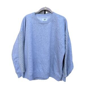 Aerie Gray Braided Sleeve Crew Neck Oversized Sweatshirt Med Cotton Blend NEW